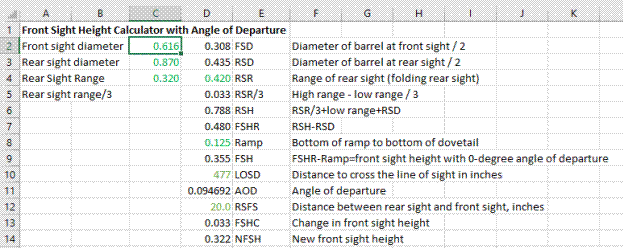 Front Sight Height Calculator with Angle of Departure