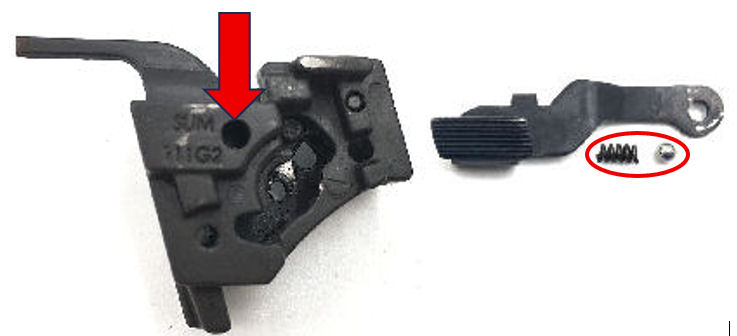 Mechanism Support, Thumb Safety, Safety Detent Ball and Spring